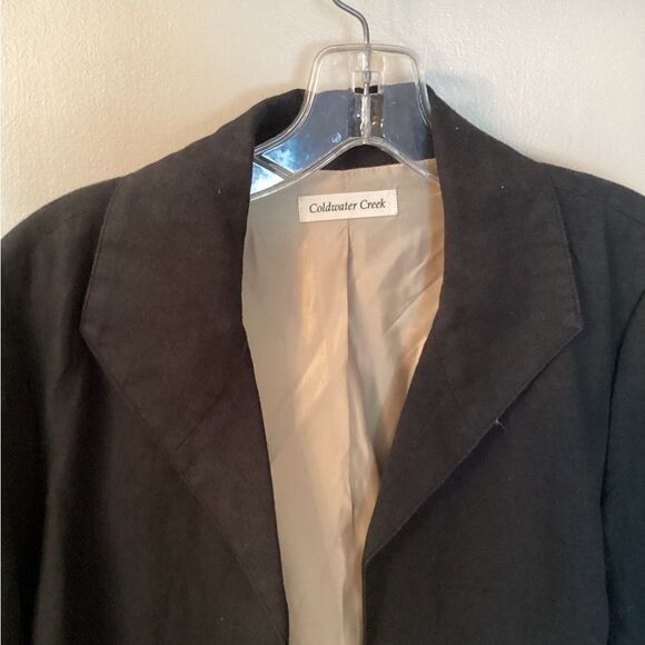 COLDWATER CREEK SIZE 10 BLACK 100% LINEN OPEN LONGLINE BLAZER - Picture 4 of 8